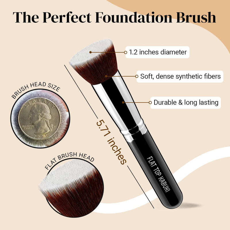 Flat Top Kabuki Foundation Brush by  - Premium Makeup Brush for Liquid, Cream, and Powder - Buffing, Blending, and Face - 1.2" Top Diameter